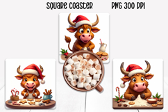 Christmas cow square coaster sublimation design Product Image 1