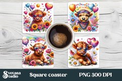 Highland cow flower square coaster sublimation Product Image 1