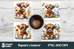Cow flower Easter eggs square coaster sublimation design Product Image 1