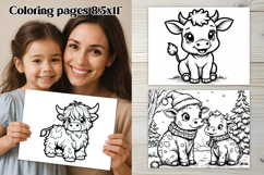 Cute highland cow coloring page PNG, coloring book for kids Product Image 1