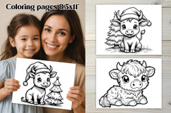 Cute highland cow coloring page PNG, coloring book for kids Product Image 1