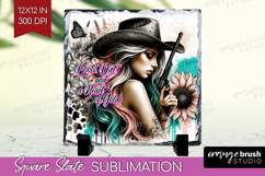 Cowgirl Slate PNG - Country Girl Square Slate Sublimation Product Image 1