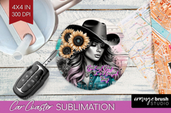 Cowgirl Car Coaster - Country Girl Coaster PNG Sublimation Product Image 1