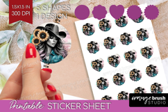 Cowgirl Round Sticker - Country Girl Printable Sticker Sheet Product Image 1