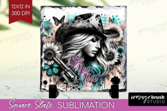 Cowgirl Slate PNG - Country Girl Square Slate Sublimation Product Image 1