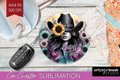 Cowgirl Car Coaster - Country Girl Coaster PNG Sublimation Product Image 1