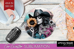 Cowgirl Car Coaster - Country Girl Coaster PNG Sublimation Product Image 1