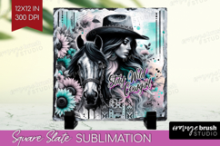Cowgirl Slate PNG - Country Girl Square Slate Sublimation Product Image 1