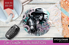 Cowgirl Car Coaster - Country Girl Coaster PNG Sublimation Product Image 1