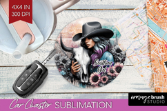 Cowgirl Car Coaster - Country Girl Coaster PNG Sublimation Product Image 1