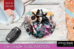 Cowgirl Car Coaster - Country Girl Coaster PNG Sublimation Product Image 1