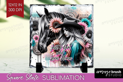 Cowgirl Slate PNG - Country Girl Square Slate Sublimation Product Image 1