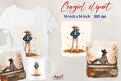 Cowgirl Watercolor t-shirt sublimation design Autumn harvest Product Image 1