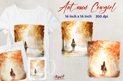 Cowgirl clipart Autumn forest watercolor Girl with horse Product Image 1