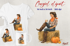 Vintage Cowgirl clipart Autumn harvest watercolor png Product Image 1