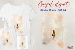Vintage Cowgirl clipart Autumn watercolor Girl with horse Product Image 1