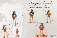 Cowgirl clipart Autumn leaves T-shirt sublimation PNG Product Image 1