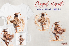 Autumn Dancing Cowgirl clipart Watercolor T-shirt design PNG Product Image 1