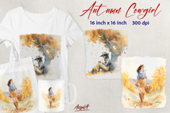Cowgirl T-shirt designs DTF Autumn forest watercolor PNG Product Image 1