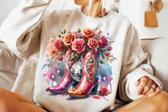 cowgirl floral boots png, western rose boots clipart, girly cowgirl sublimation design, cowgirl roses png file, rodeo floral boots design, cowgirl fashion printable art, western cowgirl sublimation png, country girl boots with roses, floral cowgirl clipar