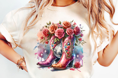 cowgirl floral boots png, western rose boots clipart, girly cowgirl sublimation design, cowgirl roses png file, rodeo floral boots design, cowgirl fashion printable art, western cowgirl sublimation png, country girl boots with roses, floral cowgirl clipar