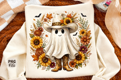 Cowgirl Ghost Png, Sunflower Halloween Sublimation Design Product Image 1