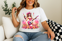 cowgirl playing guitar png, western music cowgirl sublimation, girly cowgirl guitar design, cowgirl guitar with roses png, rustic country music clipart, rodeo cowgirl guitar sublimation, trendy cowgirl music png file, floral cowgirl guitar clipart, cowgir