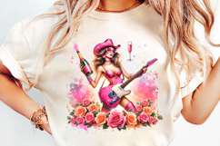 cowgirl playing guitar png, western music cowgirl sublimation, girly cowgirl guitar design, cowgirl guitar with roses png, rustic country music clipart, rodeo cowgirl guitar sublimation, trendy cowgirl music png file, floral cowgirl guitar clipart, cowgir