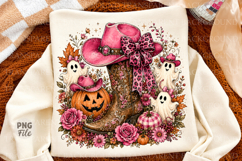 Cowgirl Pumpkin PNG, Pink Cowgirl Boot Halloween PNG Product Image 1