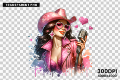 cowgirl singer png, pink hat cowgirl clipart, western music sublimation design, cowgirl microphone png file, girly country singer clipart, rodeo cowgirl sublimation png, cowgirl singer printable art, trendy western cowgirl png, cowgirl music t shirt desig