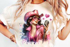 cowgirl singer png, pink hat cowgirl clipart, western music sublimation design, cowgirl microphone png file, girly country singer clipart, rodeo cowgirl sublimation png, cowgirl singer printable art, trendy western cowgirl png, cowgirl music t shirt desig