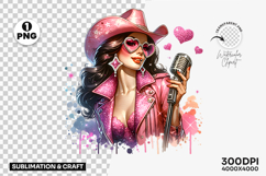 cowgirl singer png, pink hat cowgirl clipart, western music sublimation design, cowgirl microphone png file, girly country singer clipart, rodeo cowgirl sublimation png, cowgirl singer printable art, trendy western cowgirl png, cowgirl music t shirt desig