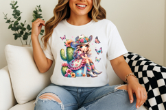 cowgirl with cactus png, cowgirl butterflies clipart, western cactus sublimation design, girly cowgirl png file, boho cowgirl cactus clipart, rustic cowgirl sublimation png, country girl with butterflies png, trendy western cowgirl design, cowgirl cactus 