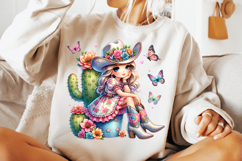 cowgirl with cactus png, cowgirl butterflies clipart, western cactus sublimation design, girly cowgirl png file, boho cowgirl cactus clipart, rustic cowgirl sublimation png, country girl with butterflies png, trendy western cowgirl design, cowgirl cactus 