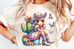cowgirl with cactus png, cowgirl butterflies clipart, western cactus sublimation design, girly cowgirl png file, boho cowgirl cactus clipart, rustic cowgirl sublimation png, country girl with butterflies png, trendy western cowgirl design, cowgirl cactus 