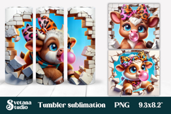 Cute baby cow tumbler wrap | Cute animal in wall tumbler PNG Product Image 1