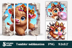 Cute baby cow tumbler wrap | Cute animal in wall tumbler PNG Product Image 1
