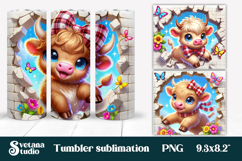 Cute baby cow tumbler wrap | Cute animal in wall tumbler PNG Product Image 1