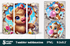 Cute baby cow tumbler wrap | Cute animal in wall tumbler PNG Product Image 1