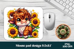 Cute cow mouse pad | Sunflower mousepad | Sunflower cow PNG Product Image 1