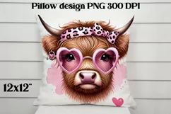 Cute highland cow pillow | Cow with bow PNG | Pillow PNG Product Image 2