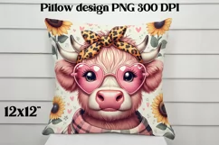Cute highland cow pillow | Cow with bow PNG | Pillow PNG Product Image 3