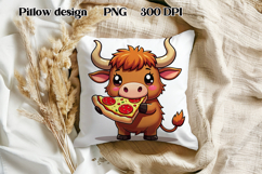 Cute highland cow pizza pillow | Farm animal pillow PNG Product Image 1