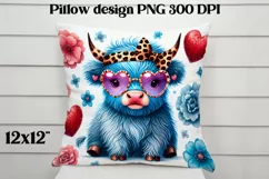 Cute highland cow pillow | Cow with bow PNG | Pillow PNG Product Image 4