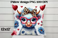 Cute highland cow pillow | Cow with bow PNG | Pillow PNG Product Image 5