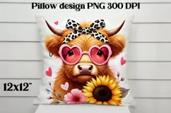 Cute highland cow pillow | Cow with bow PNG | Pillow PNG Product Image 6