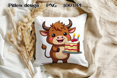 Cute highland cow cake pillow | Farm animal pillow PNG Product Image 1