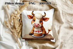 Cute highland cow cake pillow | Farm animal pillow PNG Product Image 1