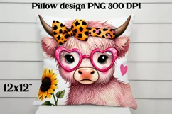 Cute highland cow pillow | Cow with bow PNG | Pillow PNG Product Image 7