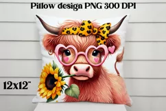Cute highland cow pillow | Cow with bow PNG | Pillow PNG Product Image 8